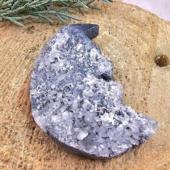 Nature Crystal Cluster Hand Carved Double Side Moon Figure - Picture 9 of 10